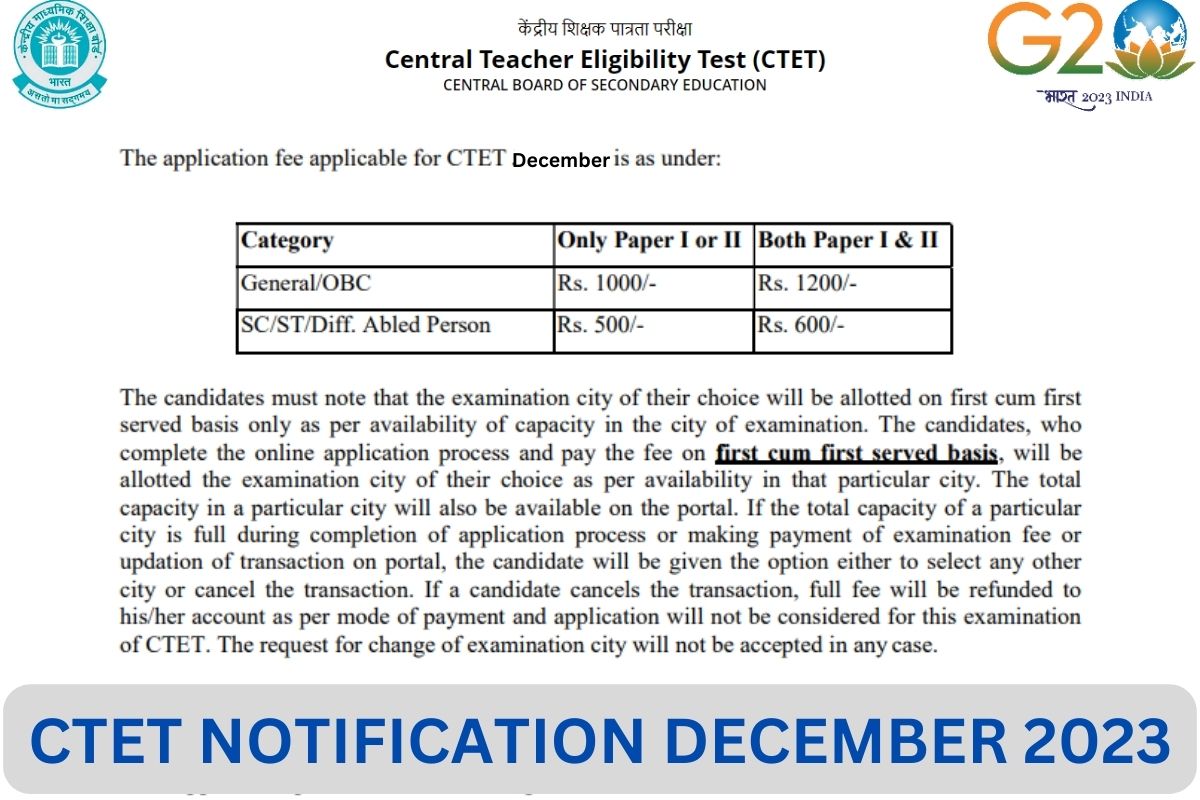 CTET Notification Dec 2023, Application Form, Registration, Apply Online