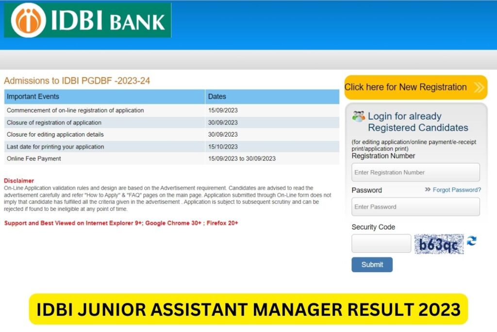 IDBI Junior Assistant Manager Result 2023, Cut Off Marks, Merit List