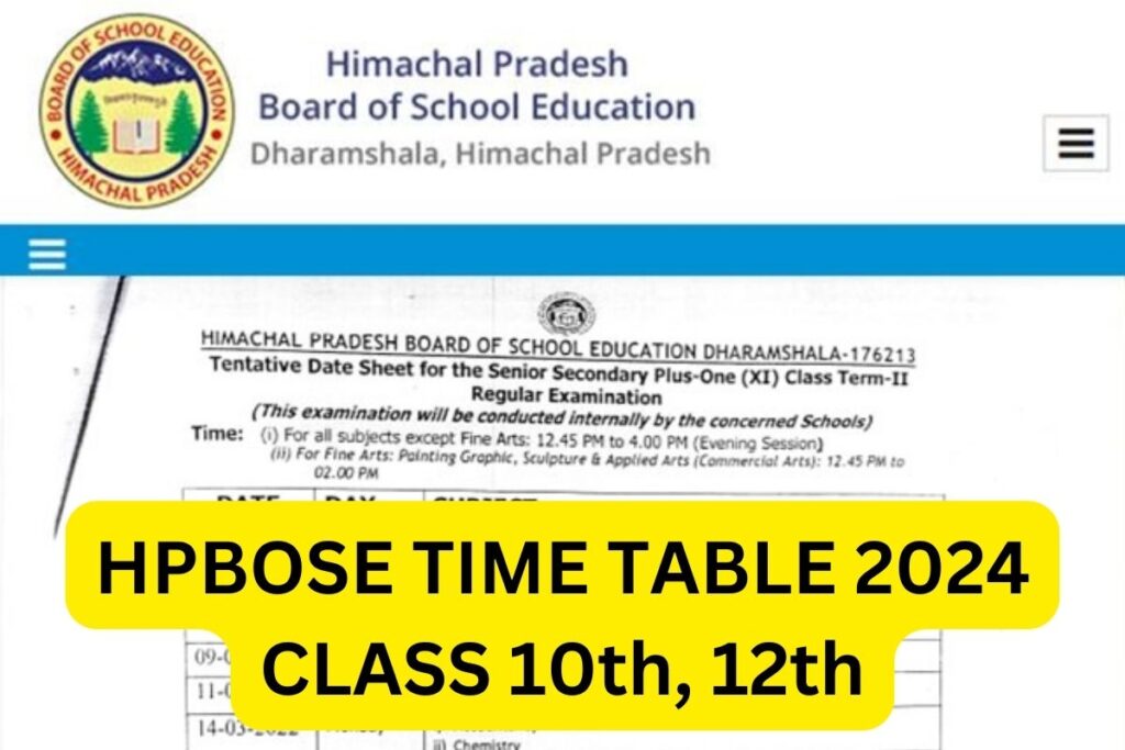 HPBOSE Time Table 2024, HP Board 10th 12th Date Sheet
