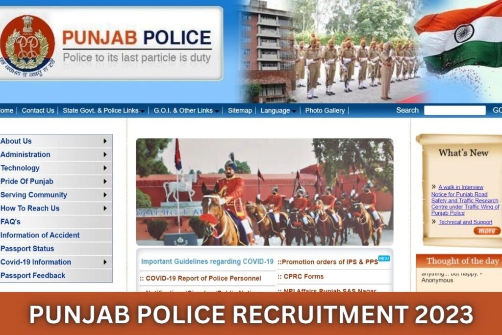 Punjab Police Recruitment 2023, Constable & SI Application Form, Vacancy, Apply Online