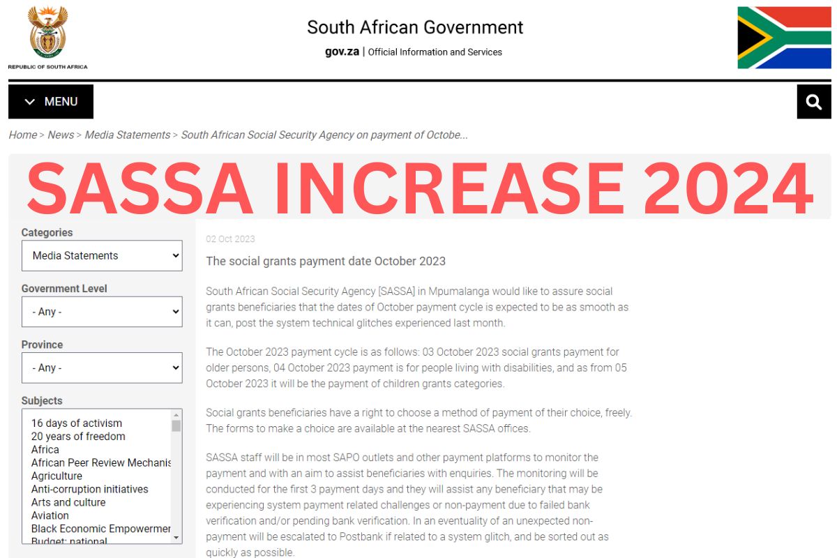 SASSA Increase 2024 Payment Status, Process sassa.gov.za