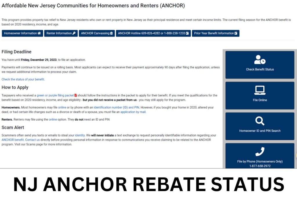 NJ ANCHOR Rebate Status Eligibility, ANCHOR Benefit Online Filing