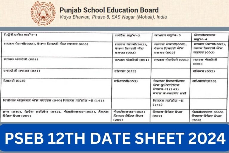 Pseb 12th Date Sheet 2024 Punjab Board Xii Arts Sci Commerce Exam Date