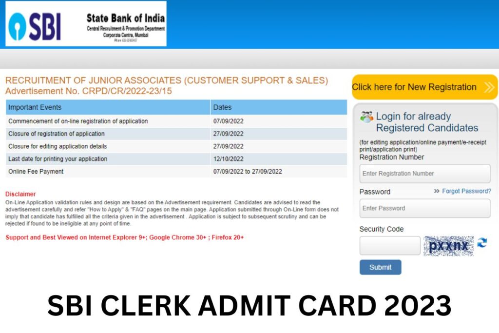 SBI Clerk Admit Card 2023, Junior Associate Prelims Call Letter