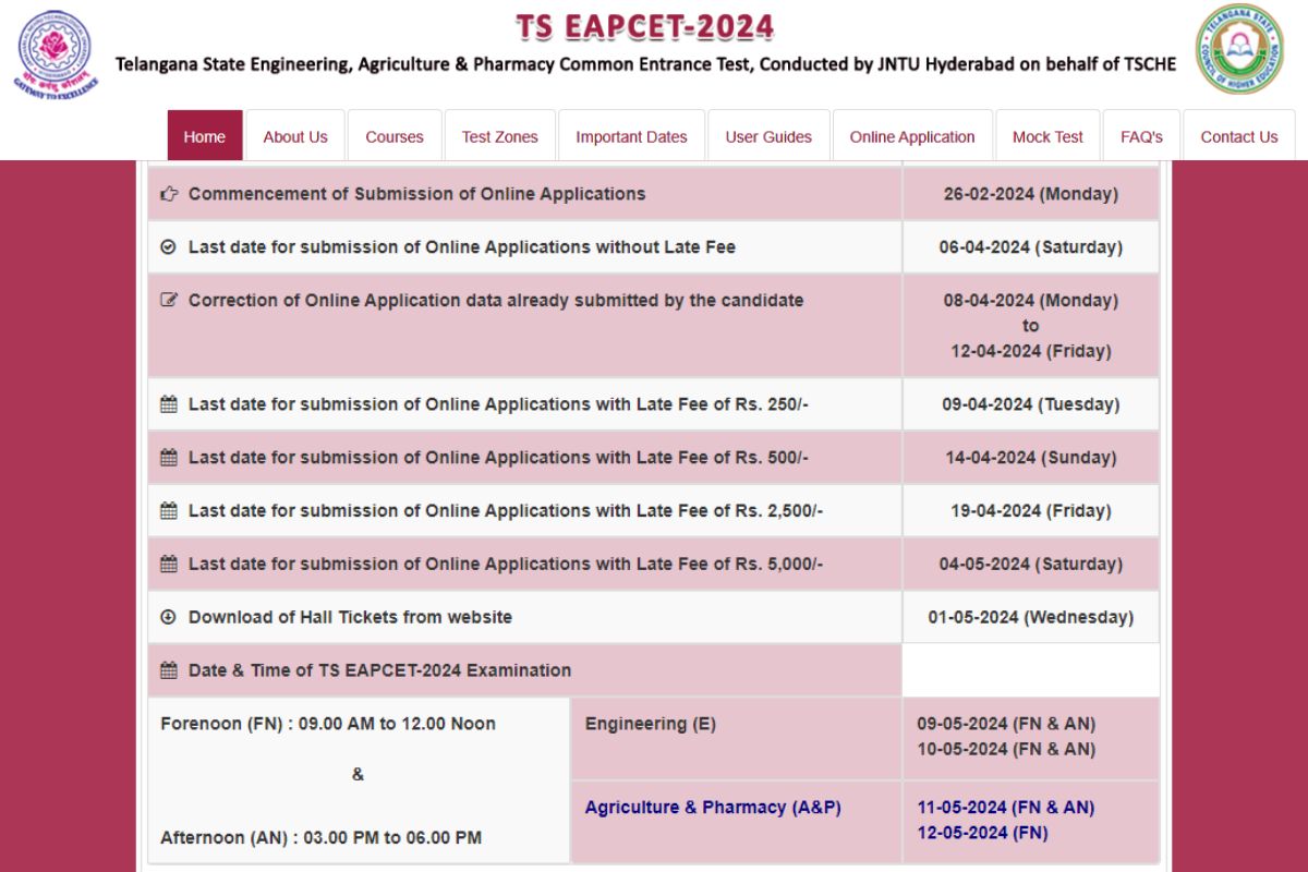 TS EAPCET 2024 Notification Application Form Online & Eligibility